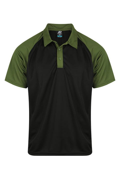 MANLY MENS POLOS - BLACK/ARMY GREEN