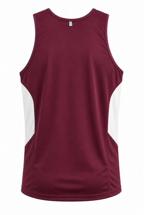 TASMAN MENS SINGLETS - MAROON/WHITE