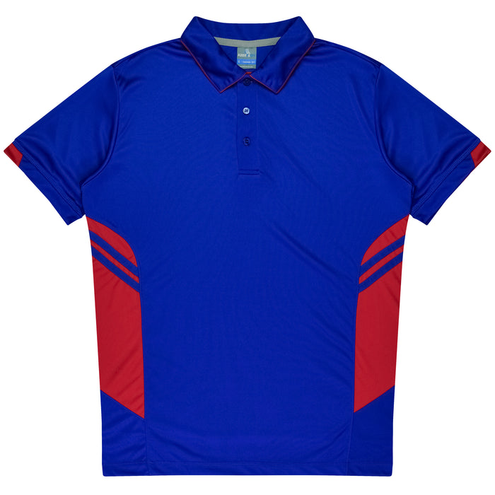 TASMAN MENS POLOS - ROYAL/RED - RUNOUT
