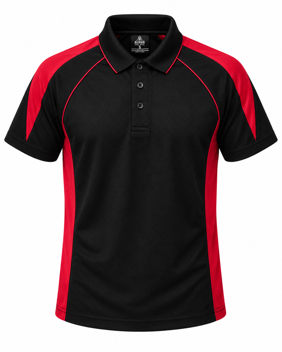 PREMIER MENS POLOS - BLACK/RED - RUNOUT