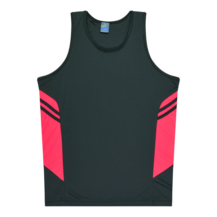 TASMAN MENS SINGLETS - SLATE/NEON PINK - RUNOUT