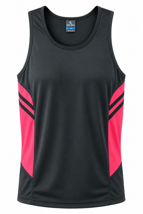 TASMAN MENS SINGLETS - SLATE/NEON PINK - RUNOUT