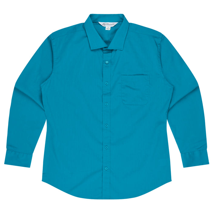 MOSMAN MENS SHIRT LONG SLEEVE - AQUA - RUNOUT