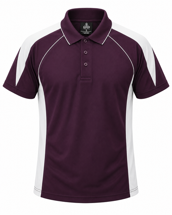 PREMIER MENS POLOS - BURGUNDY/WHITE - RUNOUT