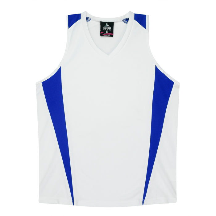 EUREKA LADY SINGLETS - WHITE/ROYAL - RUNOUT