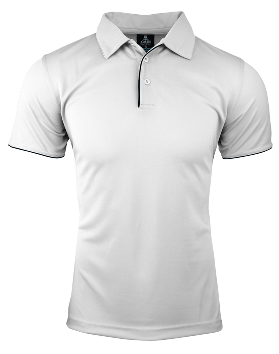 YARRA MENS POLOS - WHITE/NAVY - RUNOUT