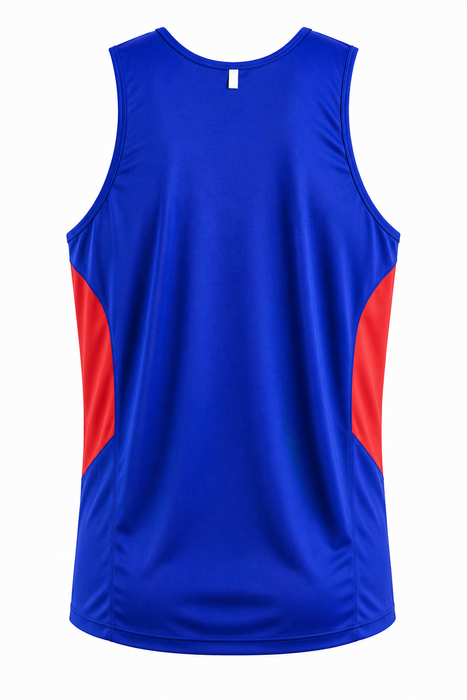 TASMAN MENS SINGLETS - ROYAL/RED - RUNOUT