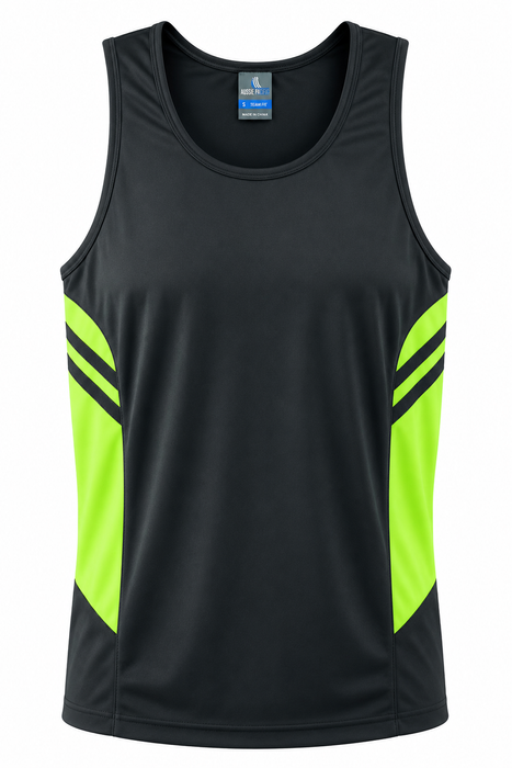 TASMAN MENS SINGLETS - SLATE/NEON YELLOW - RUNOUT