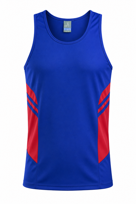 TASMAN MENS SINGLETS - ROYAL/RED - RUNOUT