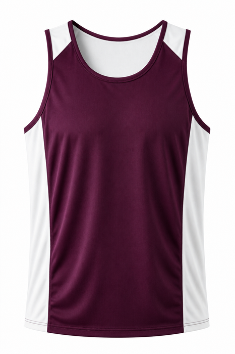 PREMIER MENS SINGLETS - BURGUNDY/WHITE - RUNOUT