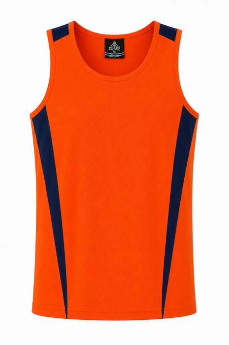 EUREKA MENS SINGLETS - ORANGE/NAVY - RUNOUT