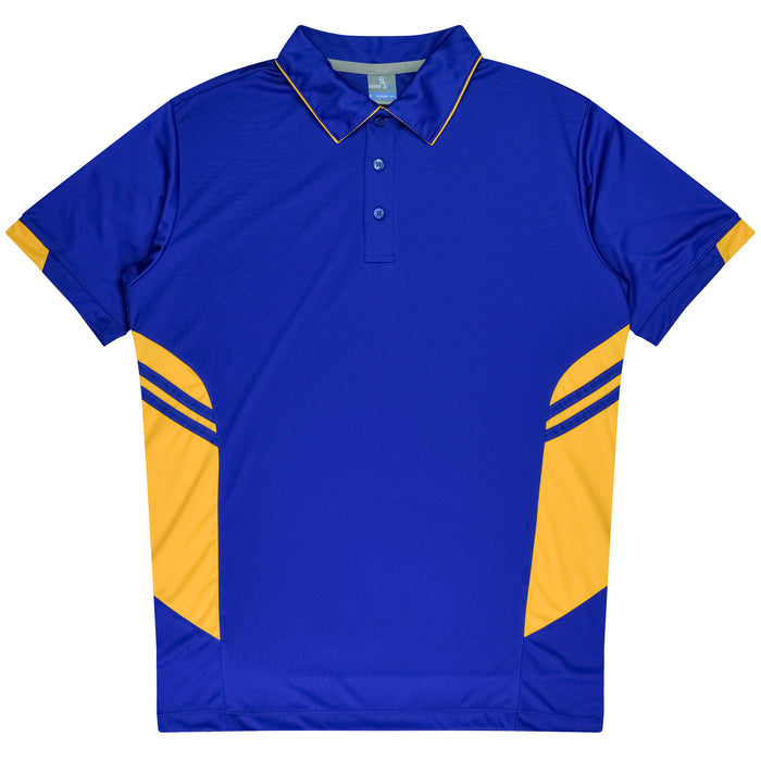 TASMAN MENS POLOS - ROYAL/GOLD - RUNOUT
