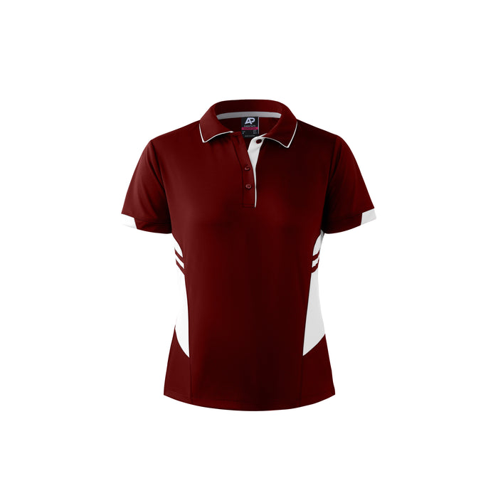 TASMAN LADY POLOS - MAROON/WHITE