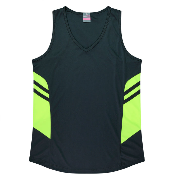 TASMAN LADY SINGLETS - SLATE/NEON YELLOW - RUNOUT