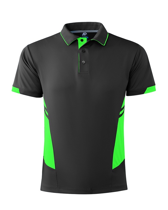 TASMAN MENS POLOS - SLATE/NEON GREEN