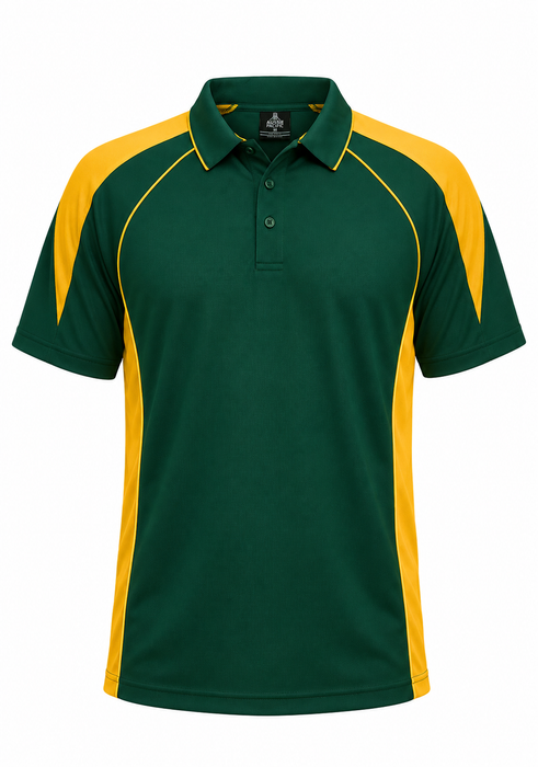 PREMIER MENS POLOS - BOTTLE/GOLD - RUNOUT