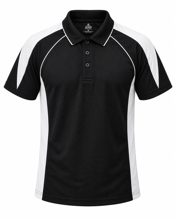 PREMIER MENS POLOS - BLACK/WHITE - RUNOUT