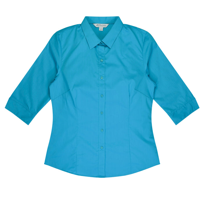 MOSMAN LADY SHIRT 3/4 SLEEVE - AQUA - RUNOUT