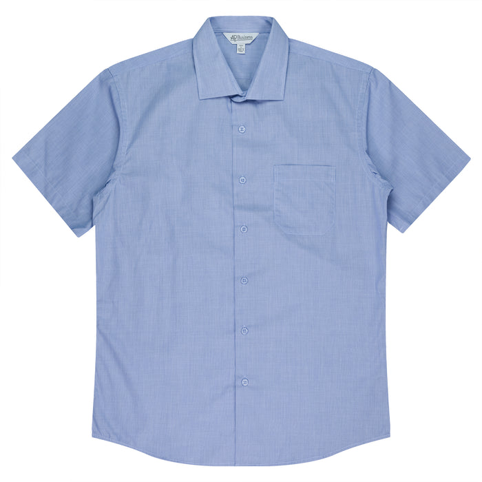 GRANGE MENS SHIRT SHORT SLEEVE - MID BLUE - RUNOUT