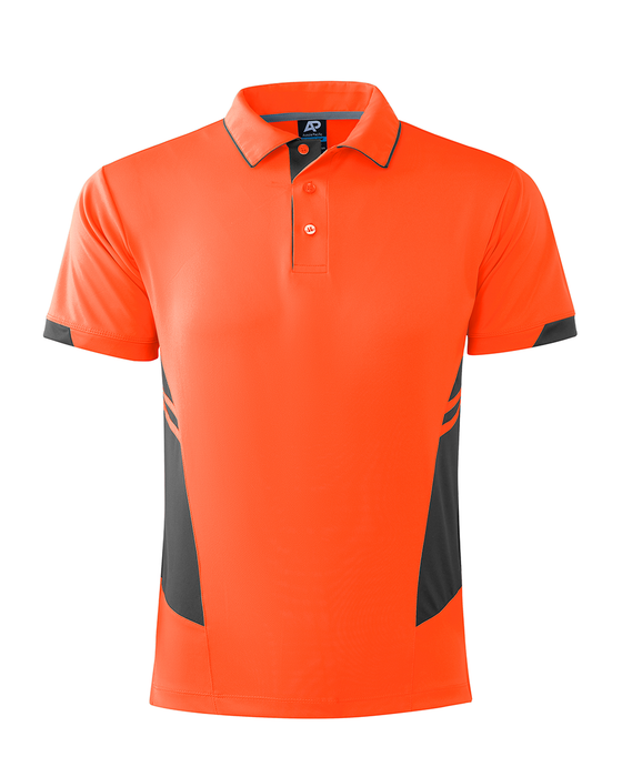 TASMAN MENS POLOS - NEON ORANGE/SLATE