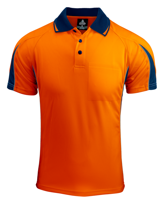 EUREKA MENS POLOS - ORANGE/NAVY - RUNOUT