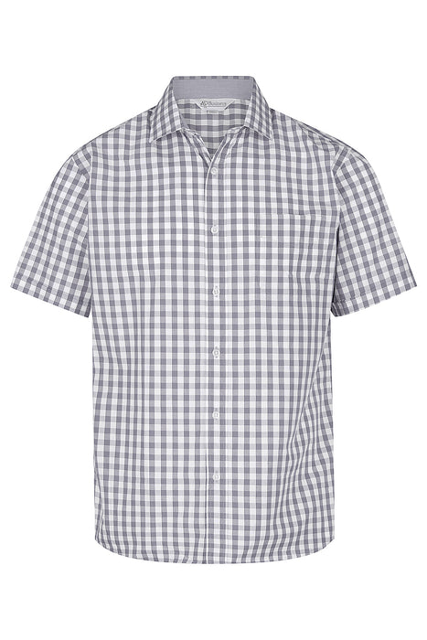 DEVONPORT MENS SHIRT SHORT SLEEVE - CHARCOAL/SILVER - RUNOUT