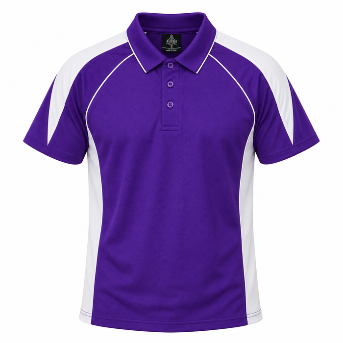 PREMIER MENS POLOS - PURPLE/WHITE - RUNOUT