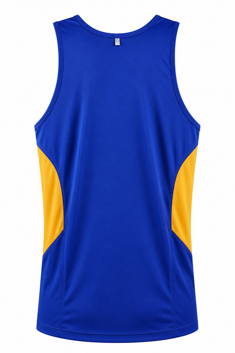 TASMAN MENS SINGLETS - ROYAL/GOLD - RUNOUT