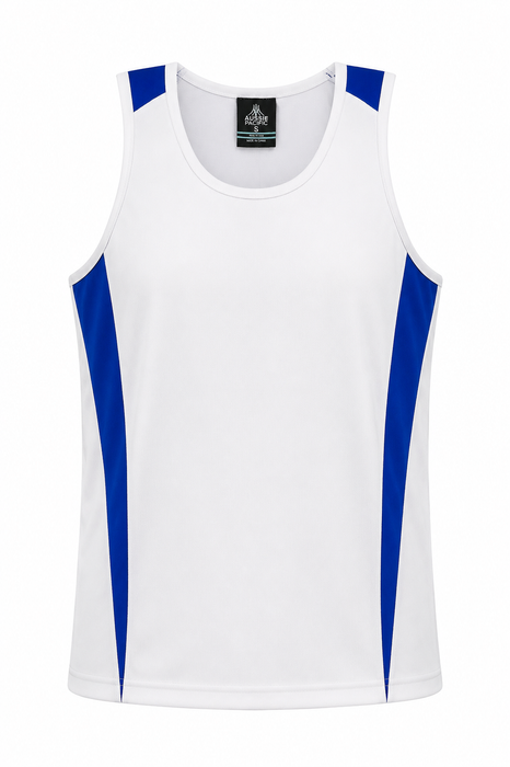 EUREKA MENS SINGLETS - WHITE/ROYAL - RUNOUT