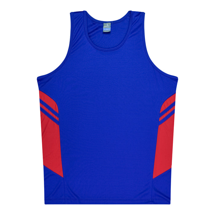 TASMAN MENS SINGLETS - ROYAL/RED - RUNOUT