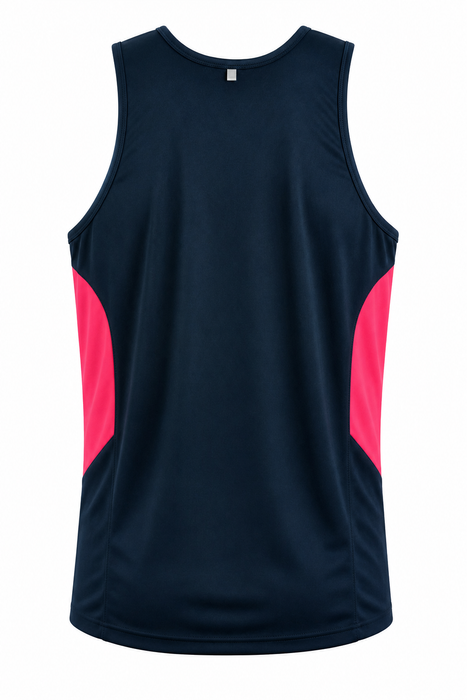 TASMAN MENS SINGLETS - NAVY/NEON PINK