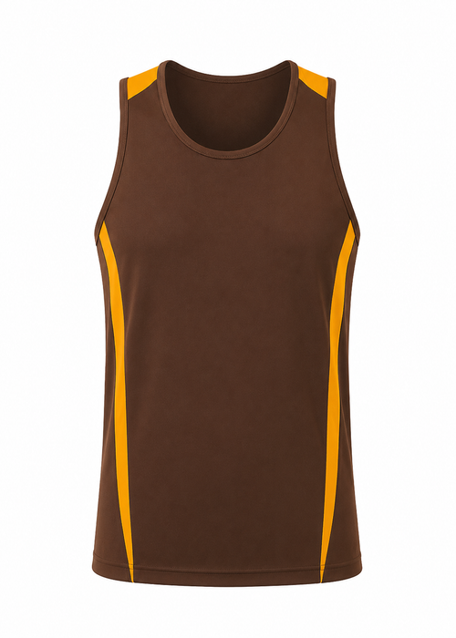 EUREKA MENS SINGLETS - CHOCOLATE/GOLD - RUNOUT