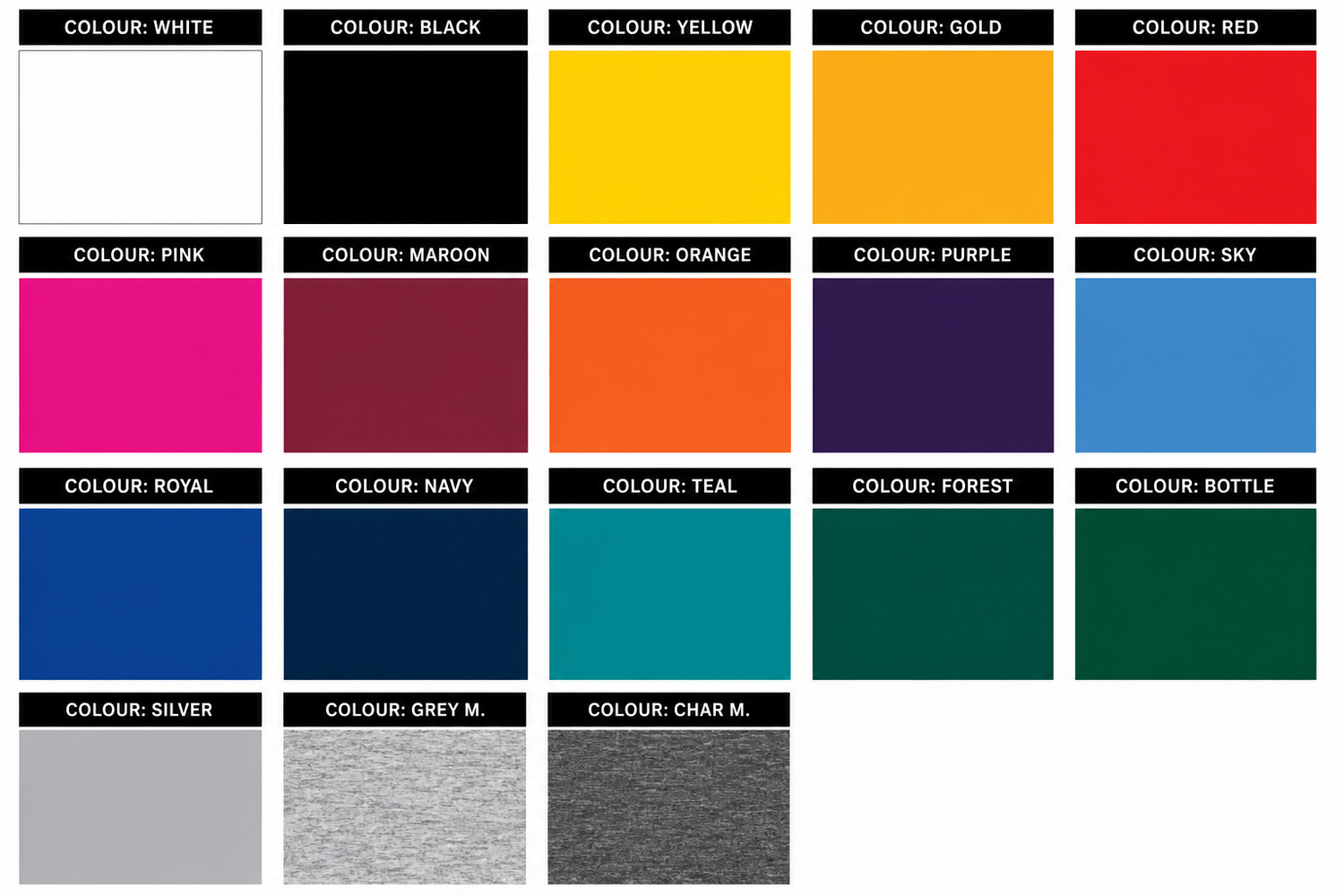 18 STOCK COLOURS AVAILABLE